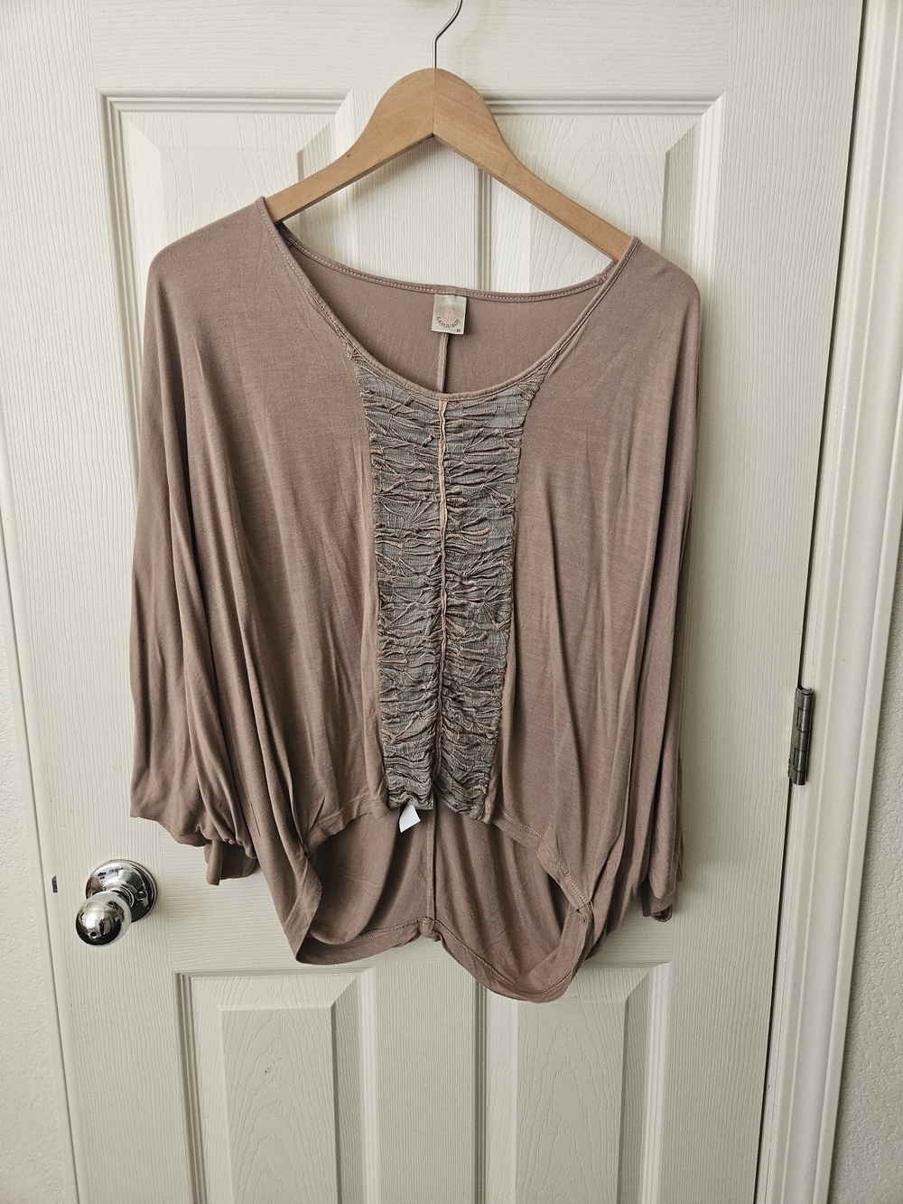 Language Women's Scoop Neck Ruched Panel Sweater - Taupe